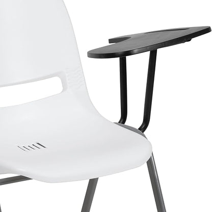 Flash Furniture White Ergonomic Shell Chair with Left Handed Flip-Up Tablet Arm