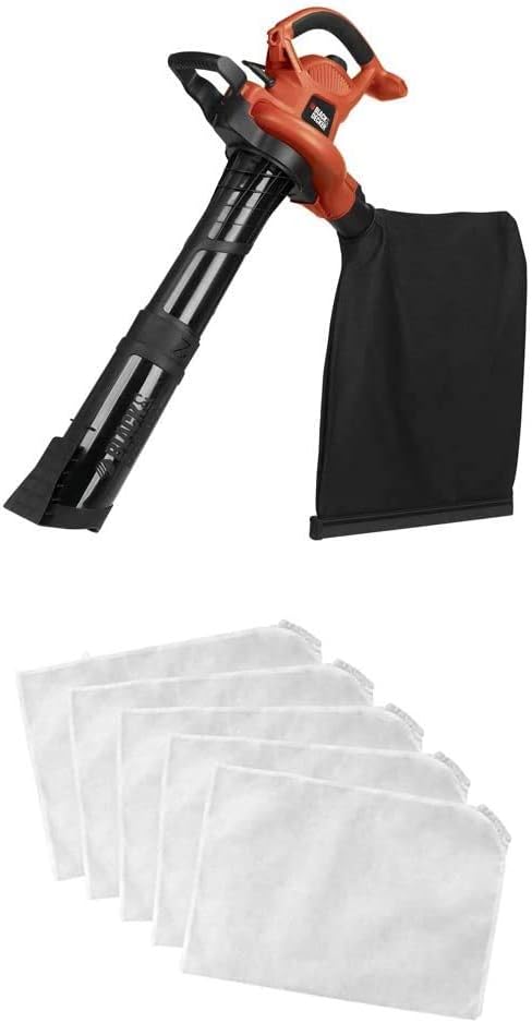 BLACK+DECKER 3-in-1 Electric Leaf Blower with Leaf Blower Vacuum Bags, Disposable (BV6600 & BV-008)