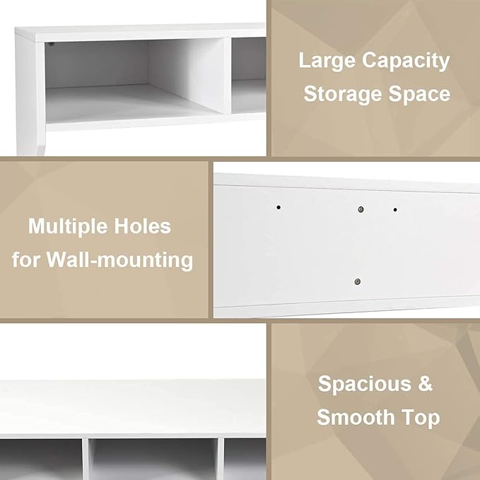 Computer Floating, Home Office Working, 42.5” Laptop Table Writing w/Storage Shelves, Modern Console Media Cabinet Wall Mounted Desk Hutch, White