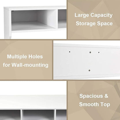 Computer Floating, Home Office Working, 42.5” Laptop Table Writing w/Storage Shelves, Modern Console Media Cabinet Wall Mounted Desk Hutch, White