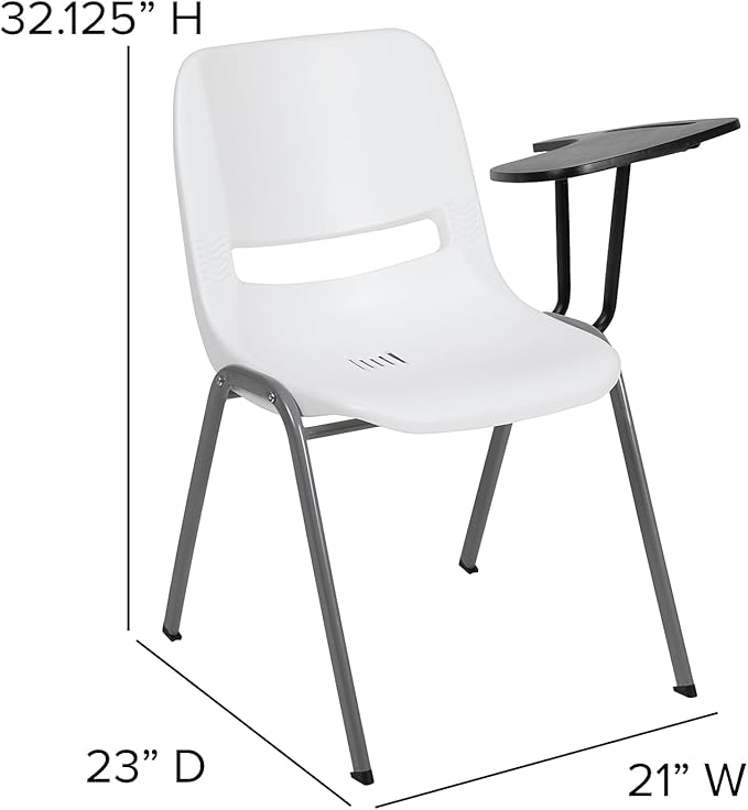 Flash Furniture White Ergonomic Shell Chair with Left Handed Flip-Up Tablet Arm