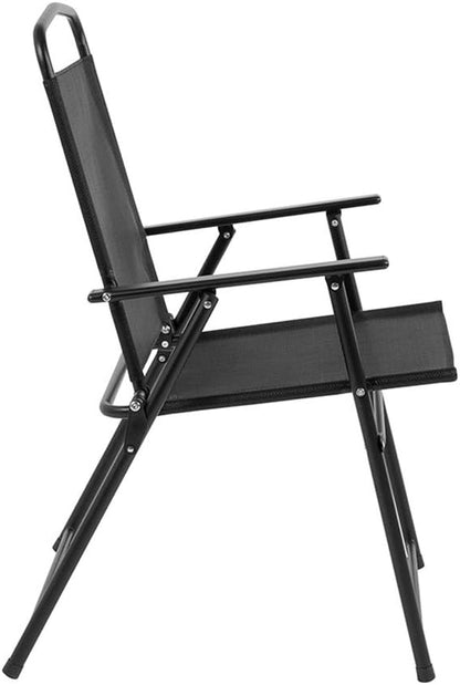 Flash Furniture Nantucket 6 Piece Patio Garden Table Set - Umbrella Table - Set of 4 Black Folding Chairs