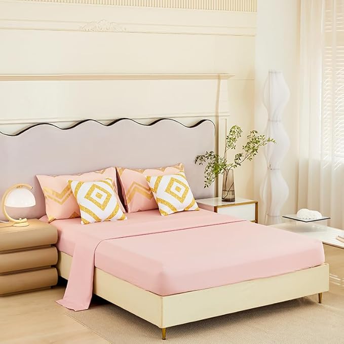 7PCS Gold and Pink Comforter Set,Pink Comforter Queen,Metallic Blush and Rose Gold Pink Bedding Set Queen,Bed in A Bag Queen for Teen Girls Women,Bedroom Decoration Queen Pink/Rose Gold