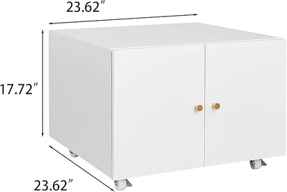 17.70" Metal Office Copier 2 Door and 360 ° Universal Wheel,Mobile Lateral Filing Cabinets w/Aluminum Alloy Handle,Rolling Printer Stand for Legal/Letter/A4,White