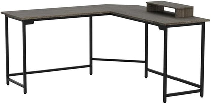 Elephance 59" Large L Shaped Desk Corner Computer Desk with Monitor Stand Gaming Table Workstation for Home Office, Black Oak