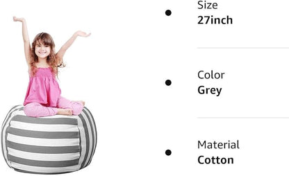 27Inch Stuffed Animal Storage Bean Bag Chairs for Kids Room, Stuff and Sit Storage Bean Bag Cover for Organizing Boys and Girls Plush Toy for Kids—Gray