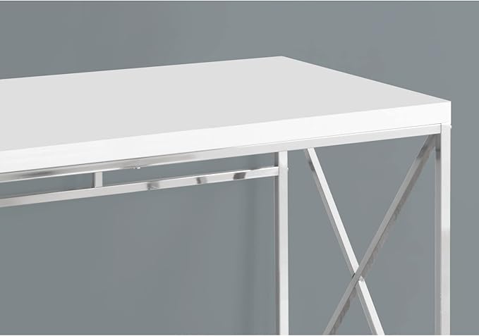 Monarch Specialties 7205 Computer Desk, Home Office, Laptop, Work, Laminate, Contemporary, Modern Desk-48 L Glossy White Chrome Metal, 47.25" L x 23.75" W x 29.75" H