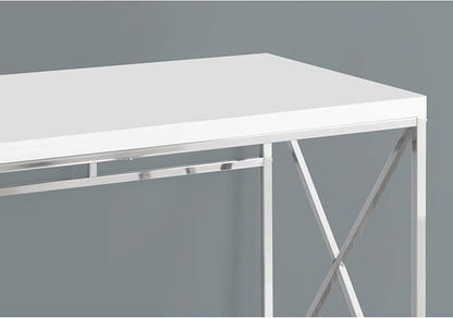 Monarch Specialties 7205 Computer Desk, Home Office, Laptop, Work, Laminate, Contemporary, Modern Desk-48 L Glossy White Chrome Metal, 47.25" L x 23.75" W x 29.75" H