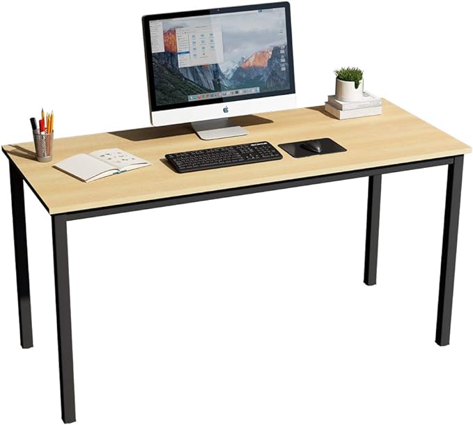 SogesGame Teak Home Office Desk, 55 inch Modern Simple Computer Desk，Writing Study Corner Desk Laptop Table, Easy to Assemble