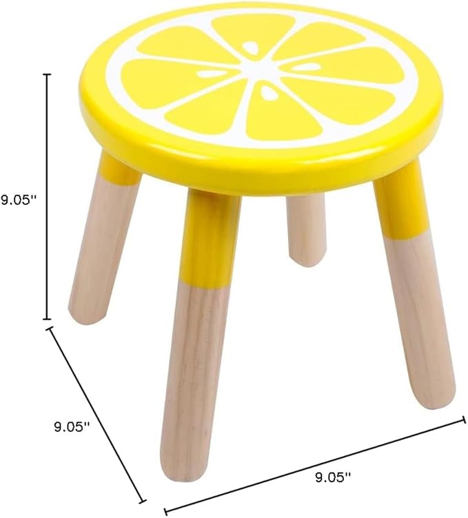 9 Inch Kids Solid Hard Wood Fruit Chair, Crafted Hand-Painted Wood with Assembled Four-Legged Sitting Stool, Bedroom, Playroom, Lemon Furniture Stool for Children,Toddler, Boys, Girls (Lemon)