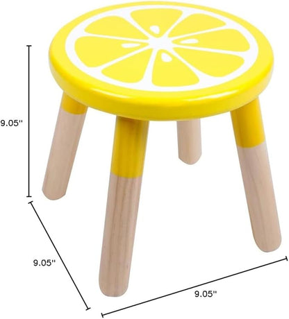 9 Inch Kids Solid Hard Wood Fruit Chair, Crafted Hand-Painted Wood with Assembled Four-Legged Sitting Stool, Bedroom, Playroom, Lemon Furniture Stool for Children,Toddler, Boys, Girls (Lemon)