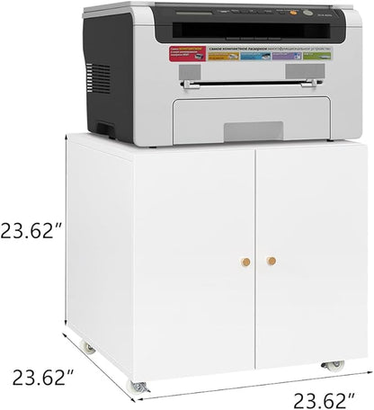 23.62" Metal Office Copier 2 Door and 360 ° Universal Wheel,Mobile Lateral Filing Cabinets w/Aluminum Alloy Handle,Rolling Printer Stand for Legal/Letter/A4,White