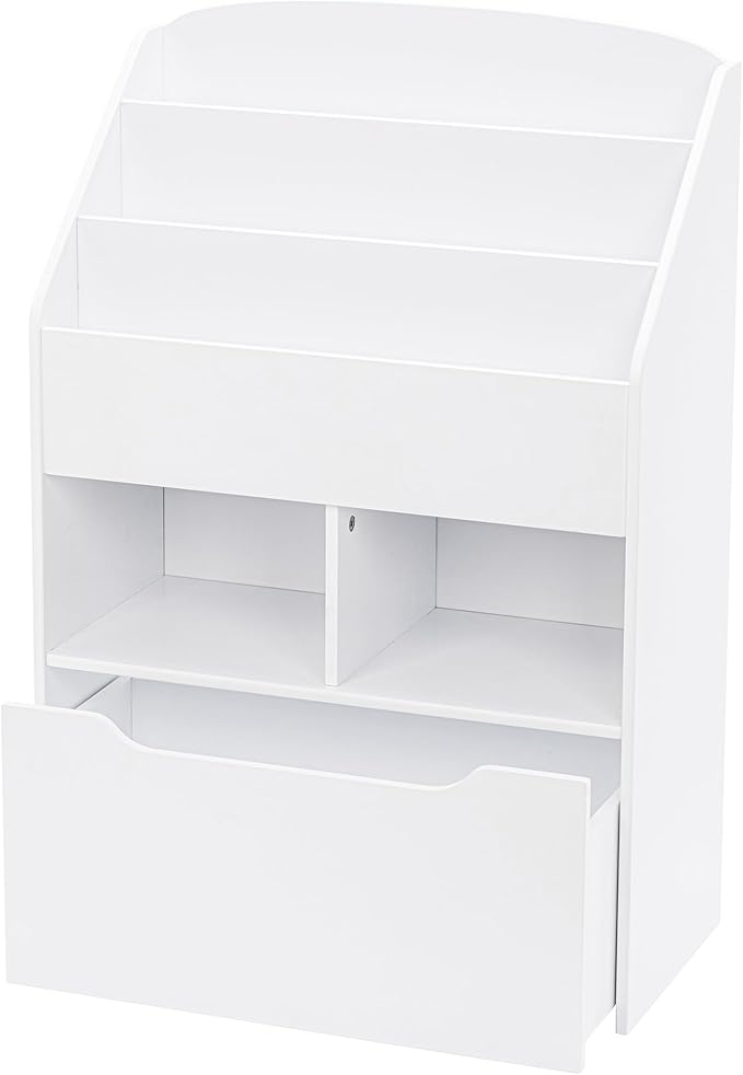 UTEX Bookshelf for Kids, Wooden Book Display, Kids Bookshelf and Toy Storage, Children Book Rack Bookcase Toybox Combo for Bedroom & Nursery, White