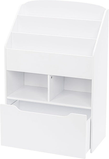 UTEX Bookshelf for Kids, Wooden Book Display, Kids Bookshelf and Toy Storage, Children Book Rack Bookcase Toybox Combo for Bedroom & Nursery, White