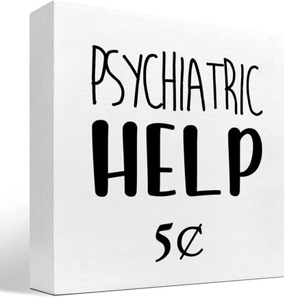 Help 5 Cents Wood Box Sign Decor Desk Sign,Funny Mental Health Quotes Wooden Box Block Sign for Home Office Shelf Table Decor Decorations