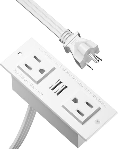 Furologee Charging Station for White 2 Penson Desk with LED Lights and Monitor Stand