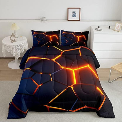 Honeycomb Print Bedding Set Red Black Fire Hexagonal Pattern Comforter Set for Kids Boys Girls Teens Beehive Geometrical Comforter Breathable Simplistic Duvet Set Room Decor Quilt Set King Size
