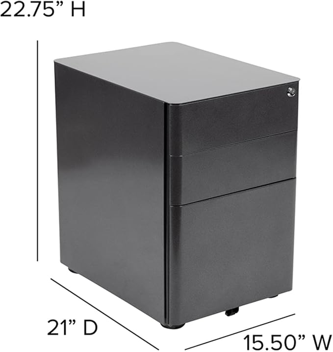 Flash Furniture Warner Modern 3-Drawer Mobile Locking Filing Cabinet with Anti-Tilt Mechanism and Hanging Drawer for Legal & Letter Files, Black