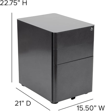 Flash Furniture Warner Modern 3-Drawer Mobile Locking Filing Cabinet with Anti-Tilt Mechanism and Hanging Drawer for Legal & Letter Files, Black