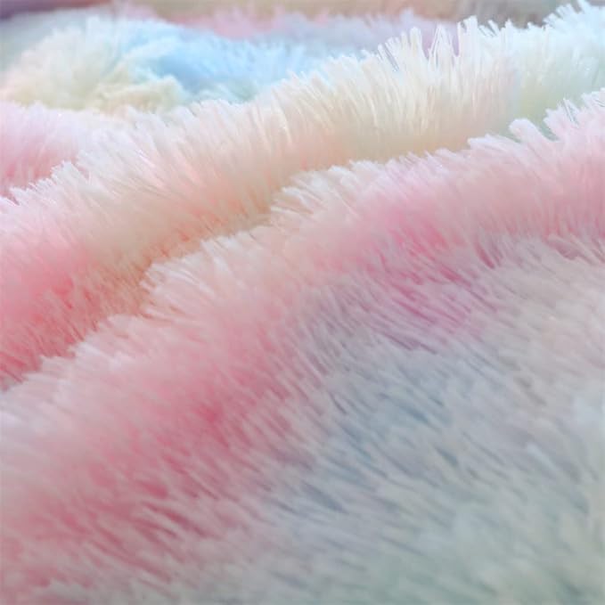 Faux Fur Kids Girls Sunshine Rainbow Comforter Sets Twin/Full - 3PC Bed Set Warm Comfortable Soft Plush Flannel Velvet Fluffy Fuzzy Bedding（Comforter x 1 Pillowcases x 2）