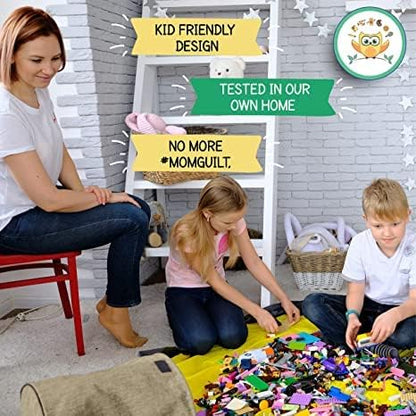 Toy Storage Basket and Play Mat - Building Bricks Toy Storage Organizer - Tidy with Ease - Toy Blocks Mat Storage Bag - Collapsible XL Kids Canvas Bag/Bin - Drawstring Playmat Boy/Girls-15"x14”(NAVY)