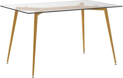 IDS Home Office Furniture Contemporary Computer Desk, 0.31” inch Tempered Transparent Glass Tabletop Writing Table (Metal Leg(Wooden Skin))