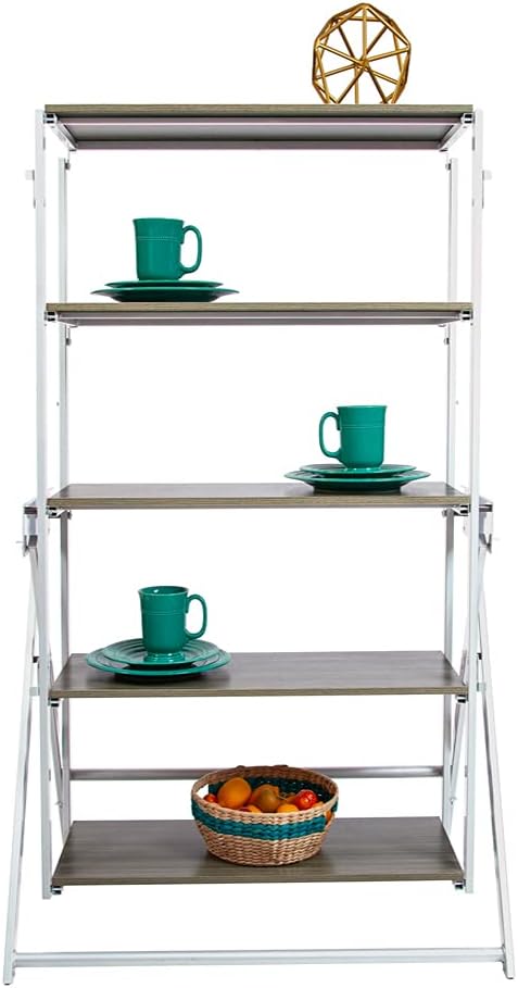 Origami Modern 2 in 1 Shelf to Table Style, Organizer Deco Rack Magically Turn to a Table/Desk in a Second,Fully Assembled,White/Birchwood US Patent Pending (STT-WHIBRC)