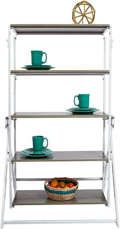Origami Modern 2 in 1 Shelf to Table Style, Organizer Deco Rack Magically Turn to a Table/Desk in a Second,Fully Assembled,White/Birchwood US Patent Pending (STT-WHIBRC)