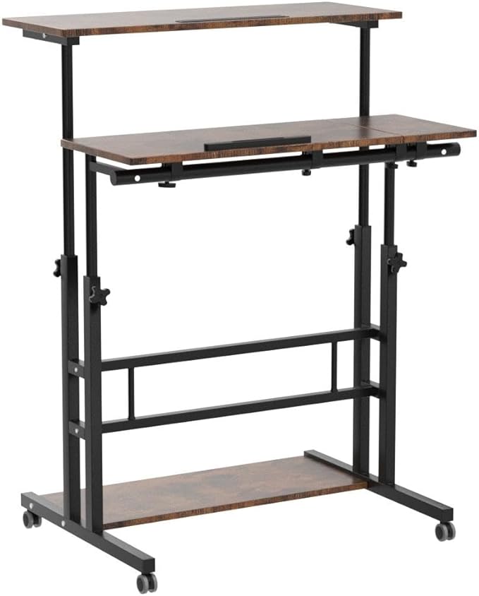 Hadulcet Mobile Standing Desk, Rolling Table Adjustable Computer Desk, Stand Up Laptop Desk Mobile Workstation for Home Office Classroom with Wheels, 31.49 x 23.6 in Rustic Brown