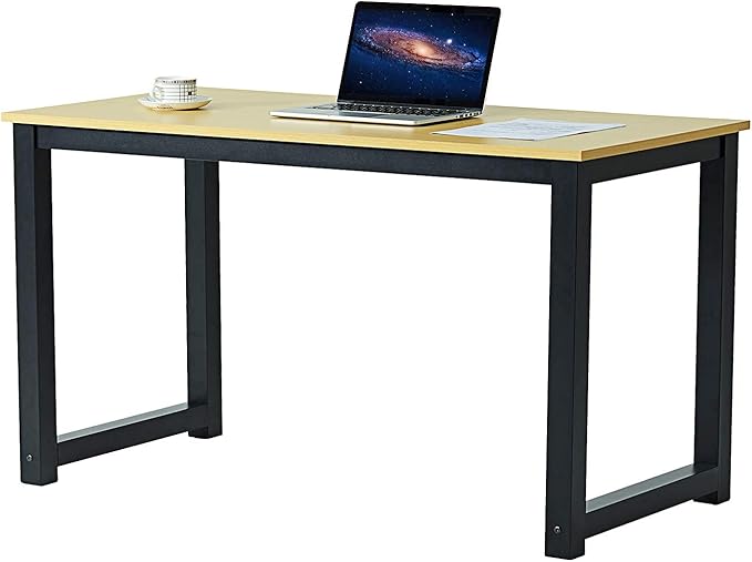Computer Writing Desk 47 inch,Modern Simple Style PC Table, Black Metal Frame, Sturdy Home Office Table,Oak