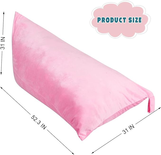 Stuffed Animal Storage Bean Bag Chair Cover, Velvet Pink Plush Toy Storage Stuff and Sit Seat Organizer for Kids/Teens/Adults, 52" x 31" Extra Large Triangle Floor Sofa, 200L/52Gal,Cover Only