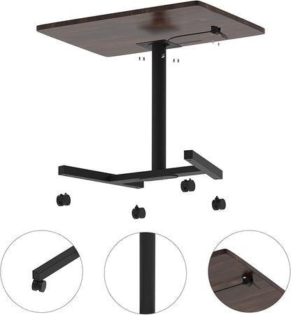 Rolling Desk Adjustable Height, Presentation Podium with Tablet Slot, 28 Inch Mobile Laptop Stand Desk Rolling Cart for Home Office Classroom
