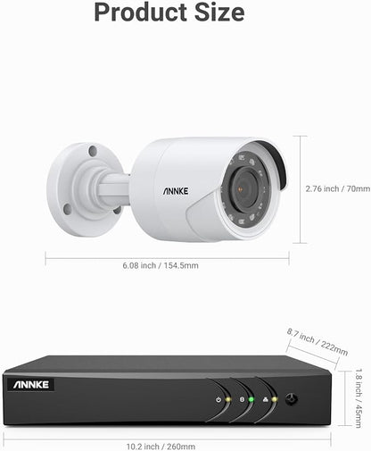 ANNKE 8CH 3K Lite Wired Security Camera System, H.265+ DVR with AI Human/Vehicle Detection, 4X 1080p CCTV Bullet Cams, 100ft Night Vision, Easy Remote Access, Motion Alert, No Hard Drive Disk