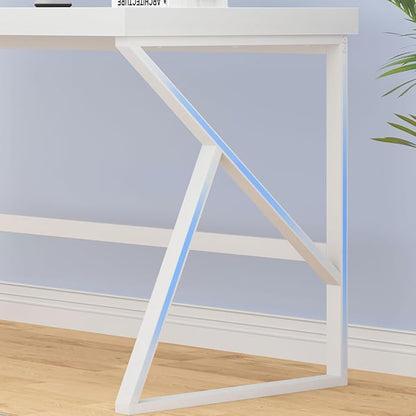 HSH White Desk, Modern Home Office PC Laptop Desk, Large Industrial Metal Wood Desk for Executive Writing Work Study Gaming, Long Student Computer Table for Bedroom Living Room, White Oak, 60 Inch