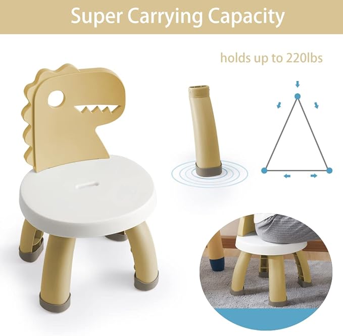 Toddler Chair,Plastic Kids Dino Chair,Sturdy Durable and Lightweight Toddler's Activity Chairs,Anti-Slip Ergonomic Design kids step stool,Indoor or Outdoor Use for Boys Girls Aged 2+ (Yellow)