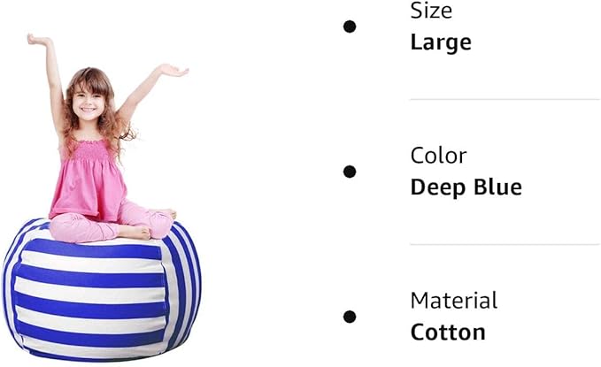 Stuffed Animal Storage Bean Bag Chair Cover for Kids Room, Stuffed Animals Storage Organizer Boys and Girls Plush Toy—Deep Blue