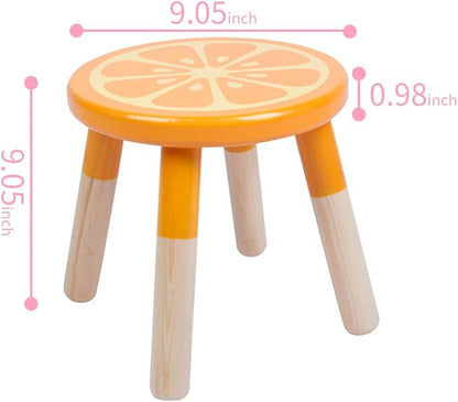 9 Inch Kids Solid Hard Wood Fruit Chair, Crafted Hand-Painted Wood with Assembled Four-Legged Sitting Stool, Bedroom, Playroom, Orange Furniture Stool for Toddler, Children, Boys, Girls(Orange)
