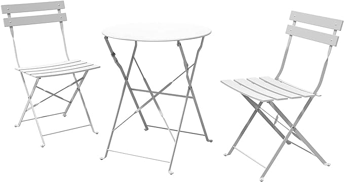 Indoor/Outdoor 3-Piece Foldable Bistro Set, Folding Outdoor Patio Furniture Sets, 2 Chairs and 1 Table, Weather-Resistant Outdoor/Indoor Conversation Set for Patio (White)