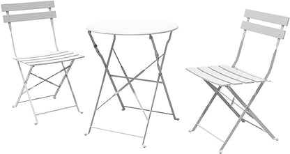 Indoor/Outdoor 3-Piece Foldable Bistro Set, Folding Outdoor Patio Furniture Sets, 2 Chairs and 1 Table, Weather-Resistant Outdoor/Indoor Conversation Set for Patio (White)