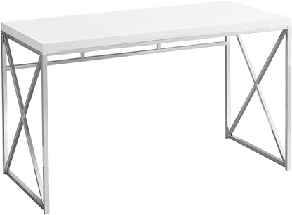 Monarch Specialties 7205 Computer Desk, Home Office, Laptop, Work, Laminate, Contemporary, Modern Desk-48 L Glossy White Chrome Metal, 47.25" L x 23.75" W x 29.75" H