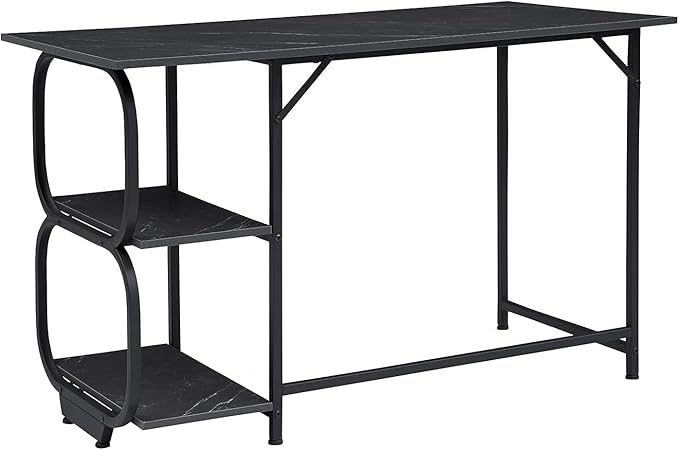 Anivia Gaming Computer Desk, Small Home Office Desk with 2 Storage Shelves, 47" Writing Desks Industrial Simple Style Wood Table Metal Frame for PC Laptop Notebook（Black） (47-B)