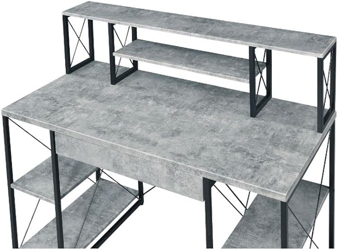 Acme Amiel Wooden 1-Drawer Writing Desk in Faux Concrete and Black