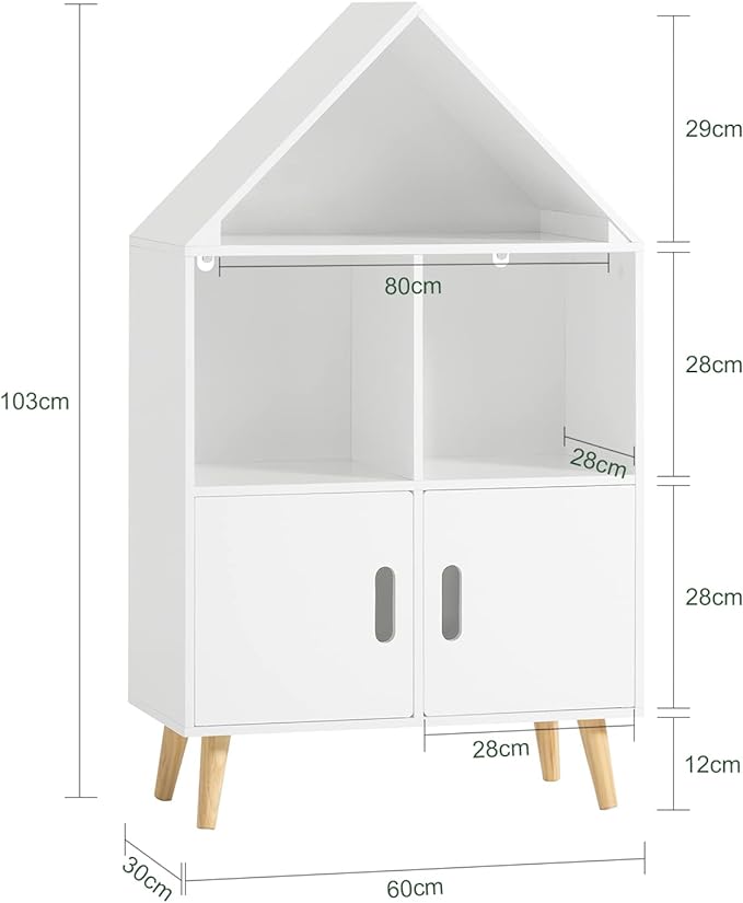 Haotian KMB58-W, Children Kid's Bookcase with 3 Storage Compartments and Cabinet, Bookshelf, Book Rack, Book Holder Organizor