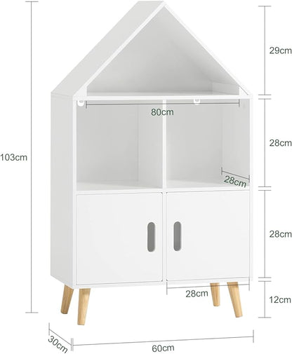 Haotian KMB58-W, Children Kid's Bookcase with 3 Storage Compartments and Cabinet, Bookshelf, Book Rack, Book Holder Organizor