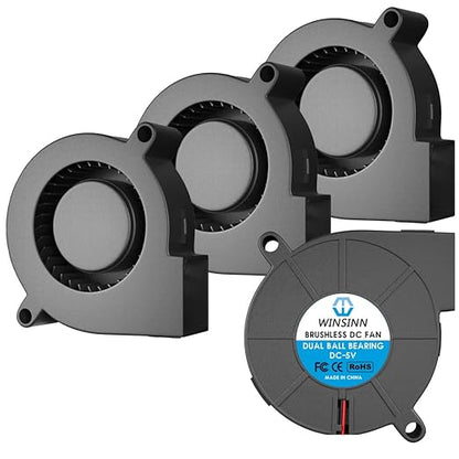WINSINN 50mm 5015 Blower Fan 5V, 3D Printer 5 volt Fans Blower Turbine Turbo Dual Ball Bearing, Brushless Cooling 50mmx15mm 2PIN (Pack of 4Pcs)