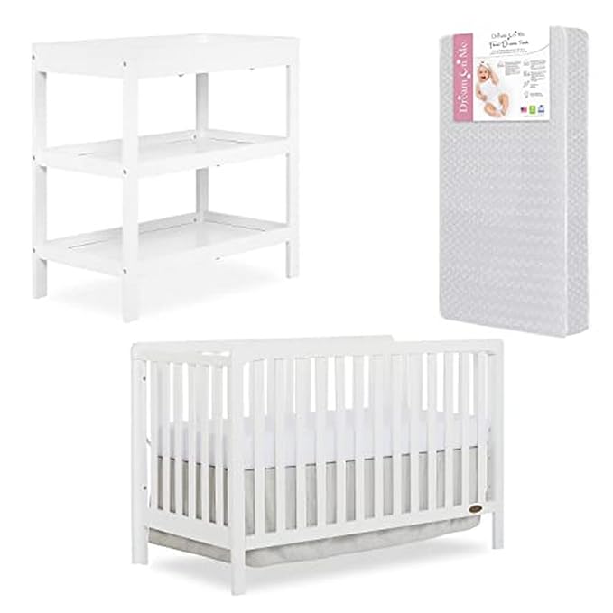 Nursery Essentials Bundle of Dream On Me Ridgefield 5-in-1 Convertible Crib, Dream On Me Ridgefield Changing-Table, with a Dream On Me Honeycomb Orthopedic Firm Fiber Standard Crib Mattress