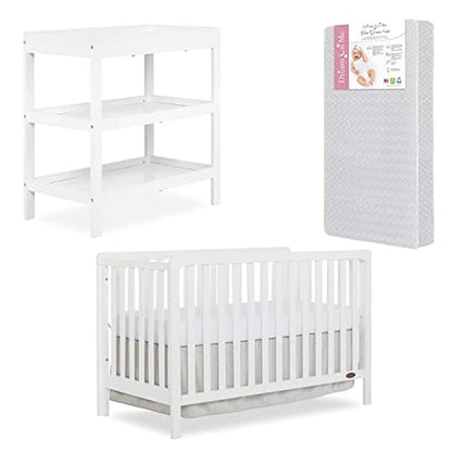 Nursery Essentials Bundle of Dream On Me Ridgefield 5-in-1 Convertible Crib, Dream On Me Ridgefield Changing-Table, with a Dream On Me Honeycomb Orthopedic Firm Fiber Standard Crib Mattress
