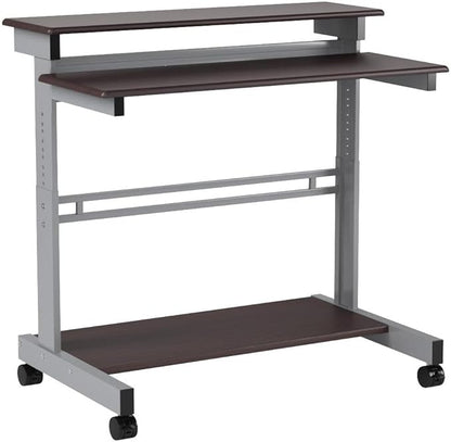 Stand Up Desk Store Rolling Adjustable Height Two Tier Standing Desk Computer Workstation (Silver Frame/Dark Walnut Top, 48" Wide)