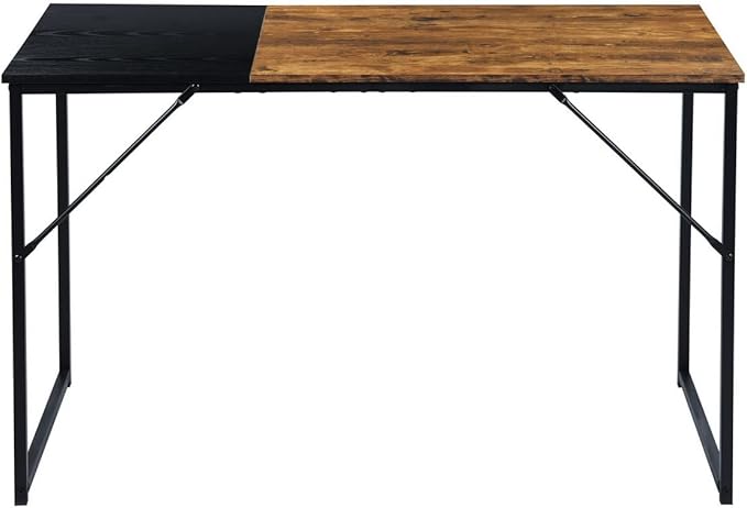 FurnitureR 39.4" Home Office Table Simple Computer Desk Laptop PC Writing Sturdy Metal Frames for Study Room, Brown&Black