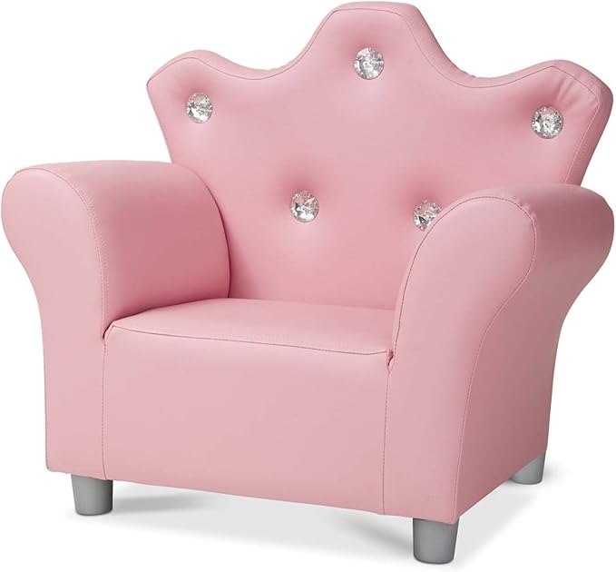 Melissa & Doug Pink Faux Leather Child’s Crown-Back Armchair (Kid’s Furniture) - Princess Chair For Toddlers, Children's Furniture, Pink Chair For Kids